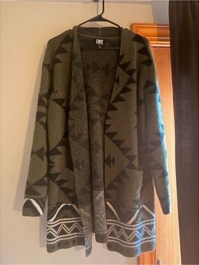 FRYE Olive & Black Geometric Open-Front Cardigan